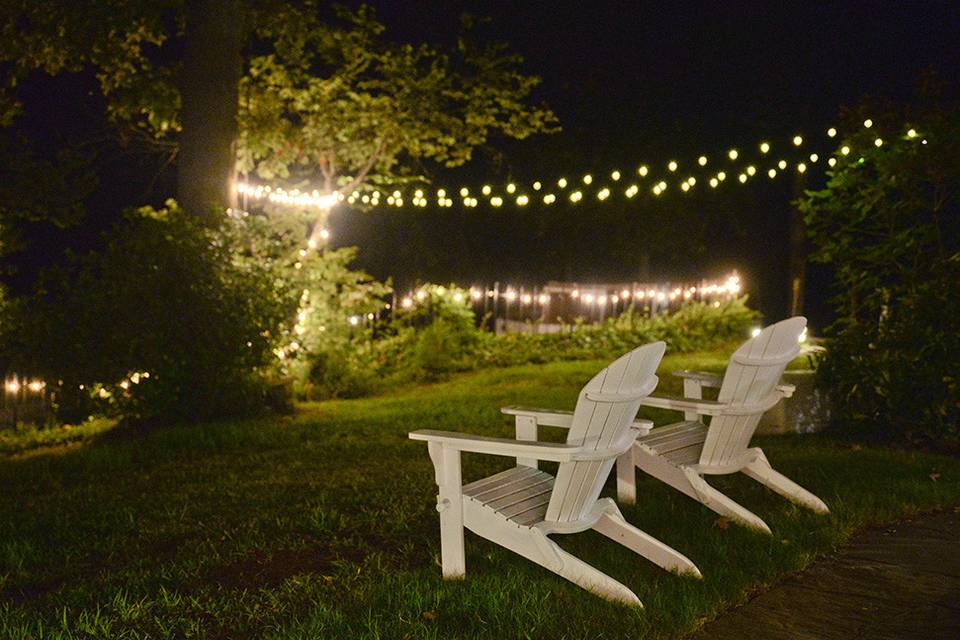 On top of the hill pavillion with lots of string lights!