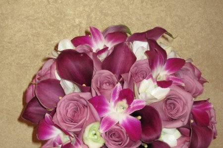 Cool Water Roses, Garnet Glow Calla Lilies, Bombay Orchids.