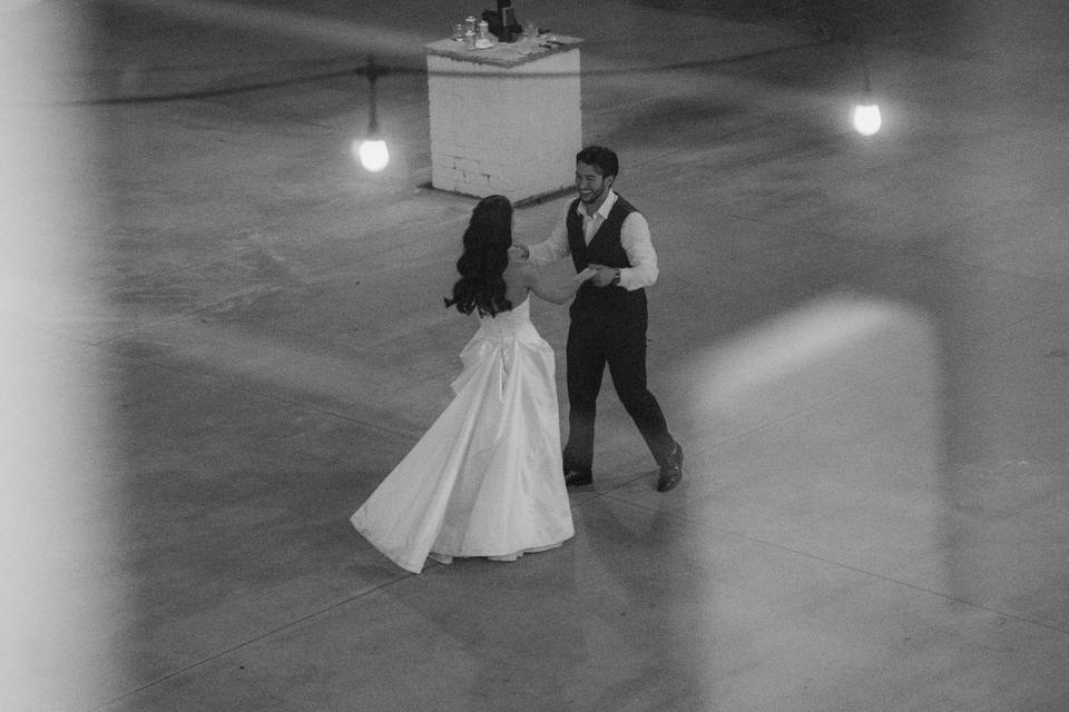 Bride and groom dancing
