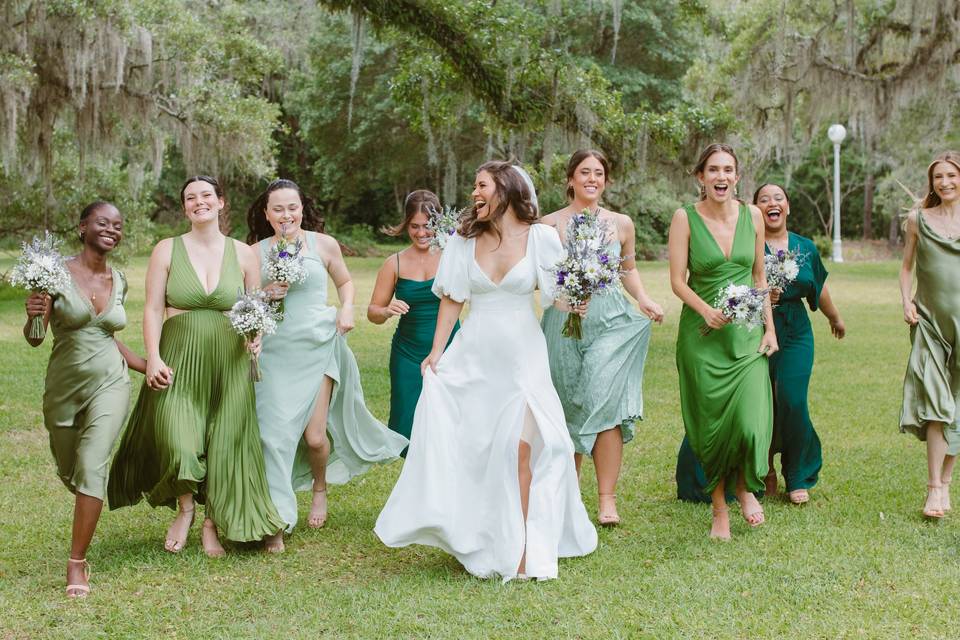 Bridesmaids running