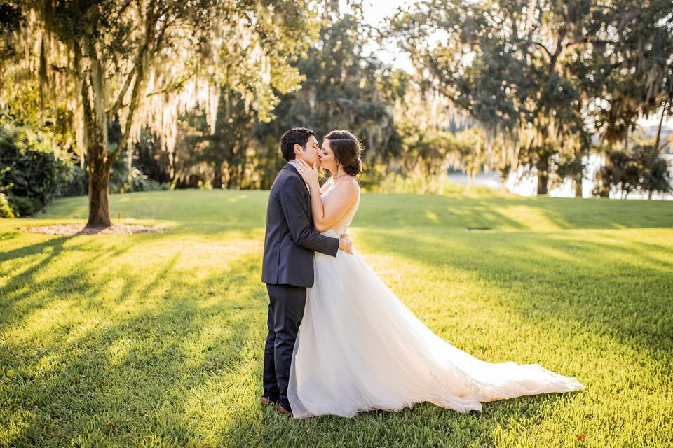 Bride and groom kissing