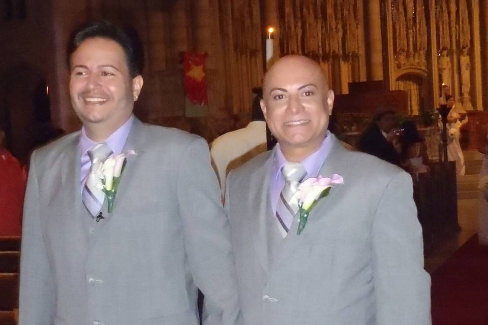 Heartfelt bilingual winter wedding in Christ Chapel at The Riverside Church with Unity Candle ceremony.  Reading:  We Are One from Science of Mind.