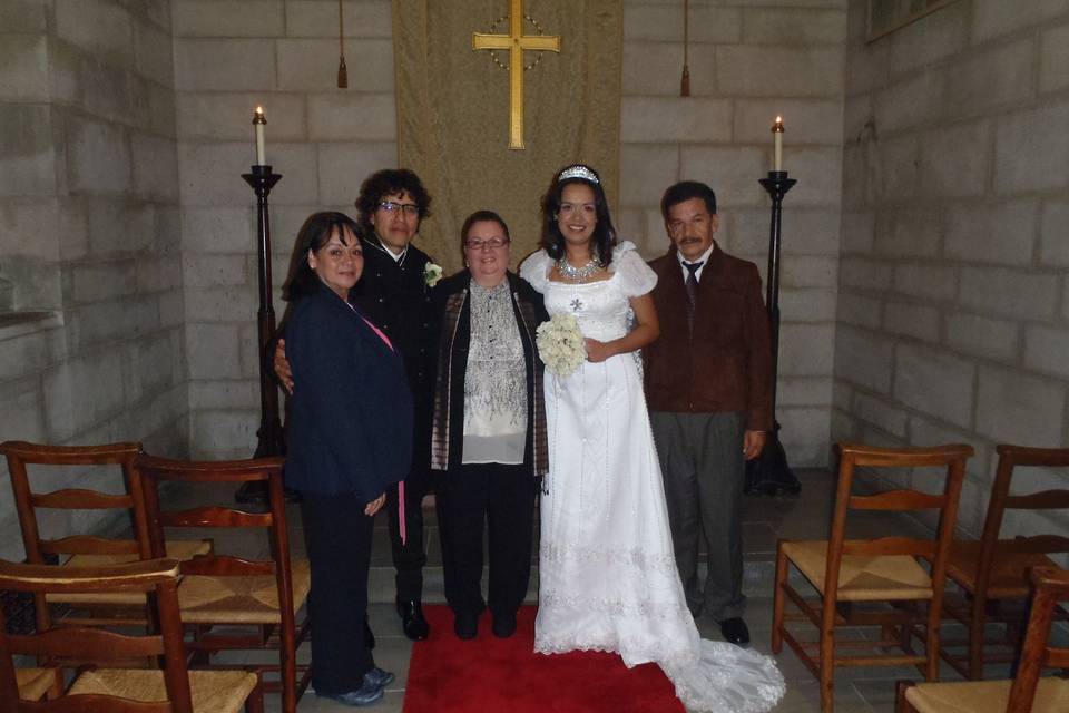 Romantic summer wedding ceremony in Christ Chapel of The Riverside Church where the heartwarming story of how they met was shared at the beginning of the ceremony.  Reading: Corinthians. Ave Maria sang by a friend.