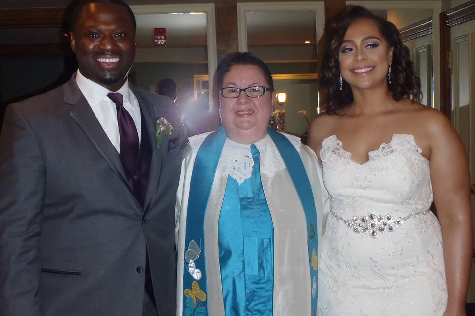 Charming bilingual wedding in Christ Chapel at The Riverside Church. Wedding co-officiated with Father of the Groom, where the heartwarming story of how they met was shared at the beginning of the ceremony. Readings: Corinthians.  Unity Candle Ceremony.