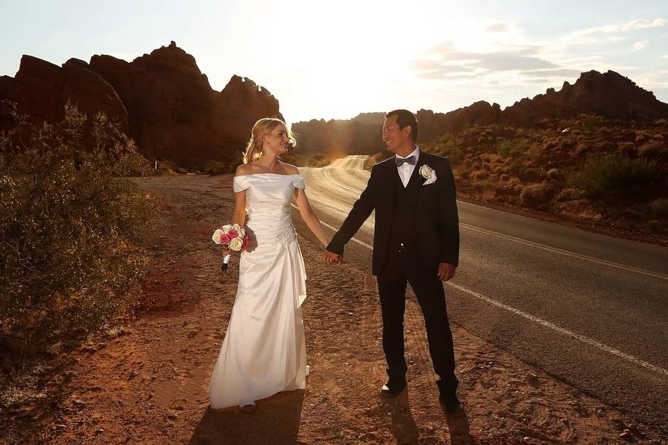 Striking desert wedding photo