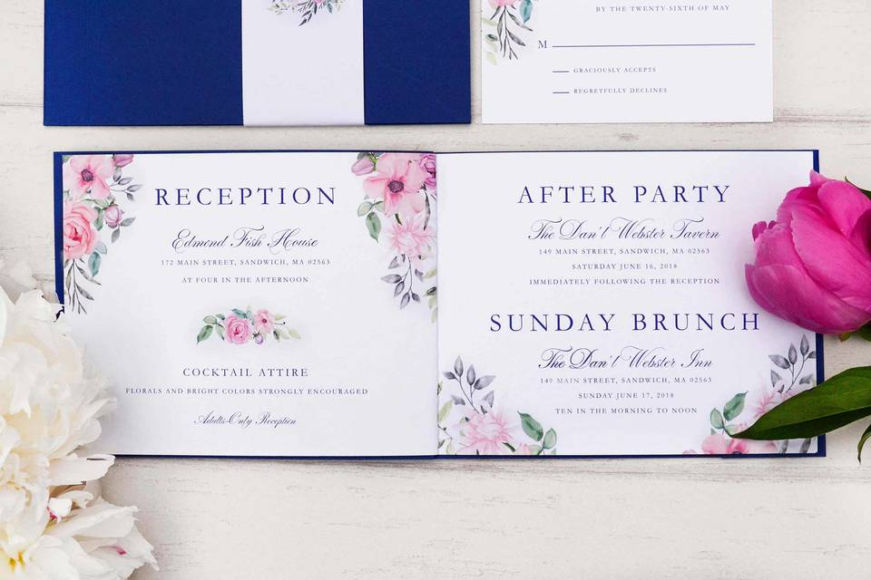 Floral cape cod wedding invite