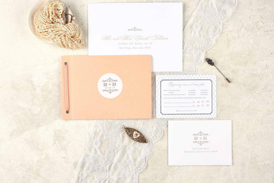 Romantic peach invitation book