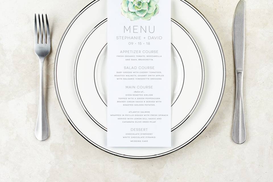 Succulent dinner menu