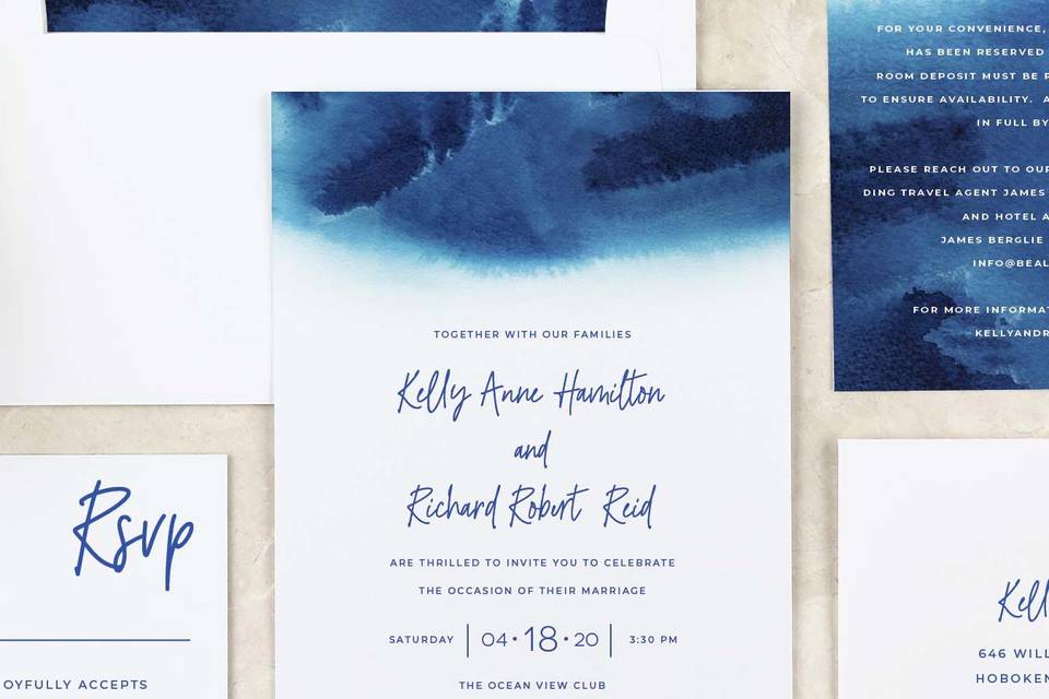 Royal blue dip dye invitation