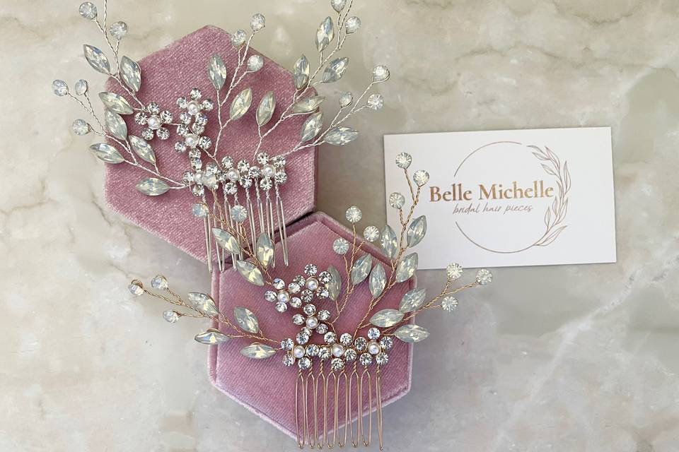 Bridal hair comb opal stones
