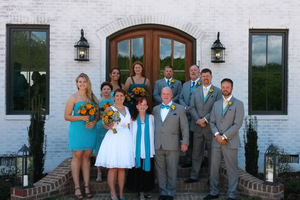 Bride and groom with the guests