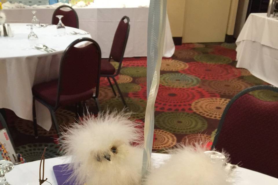 This owl centerpiece was for a baby shower.