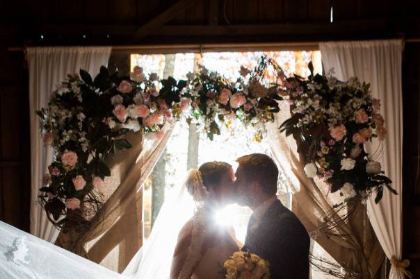 Newlyweds kissing