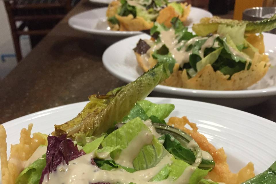 Caesar Salad in Cheese Lattice