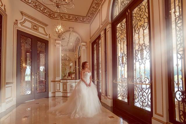 Light seeping through and onto the bride