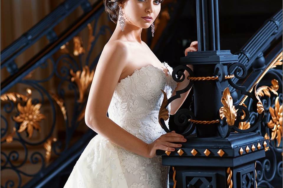 Bride by the staircase