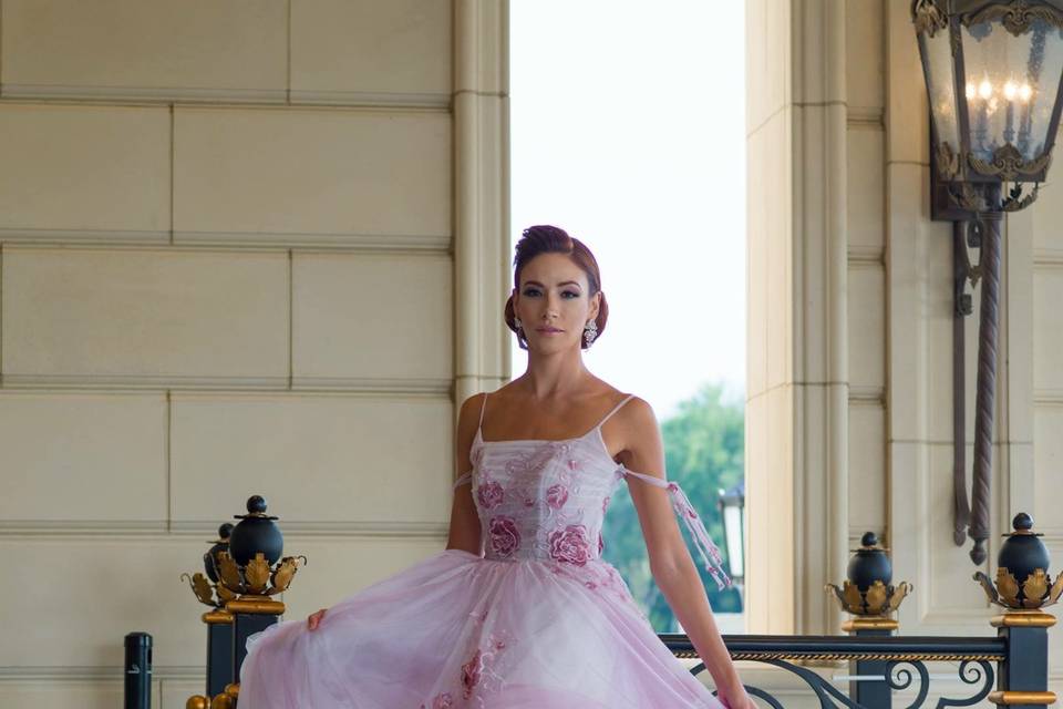 Pink and white wedding dress