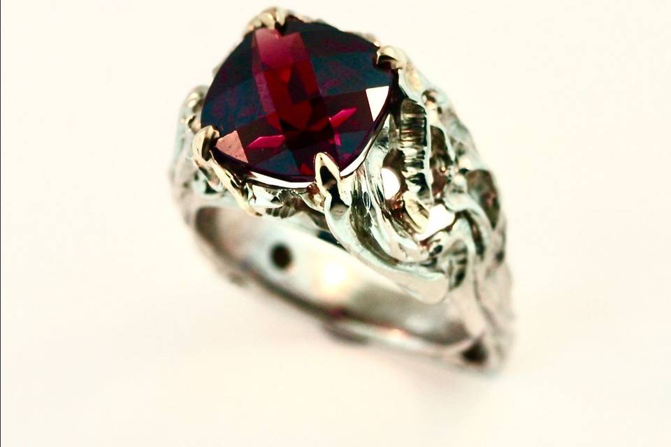 14K White Gold & Garnet