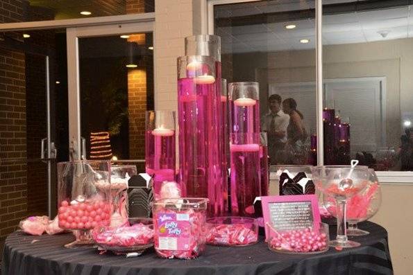 Elegant color-themed candy buffet
