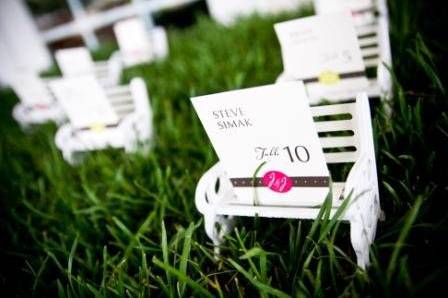 Spring Wedding, Miniature Park Benches utilized for Place Cards