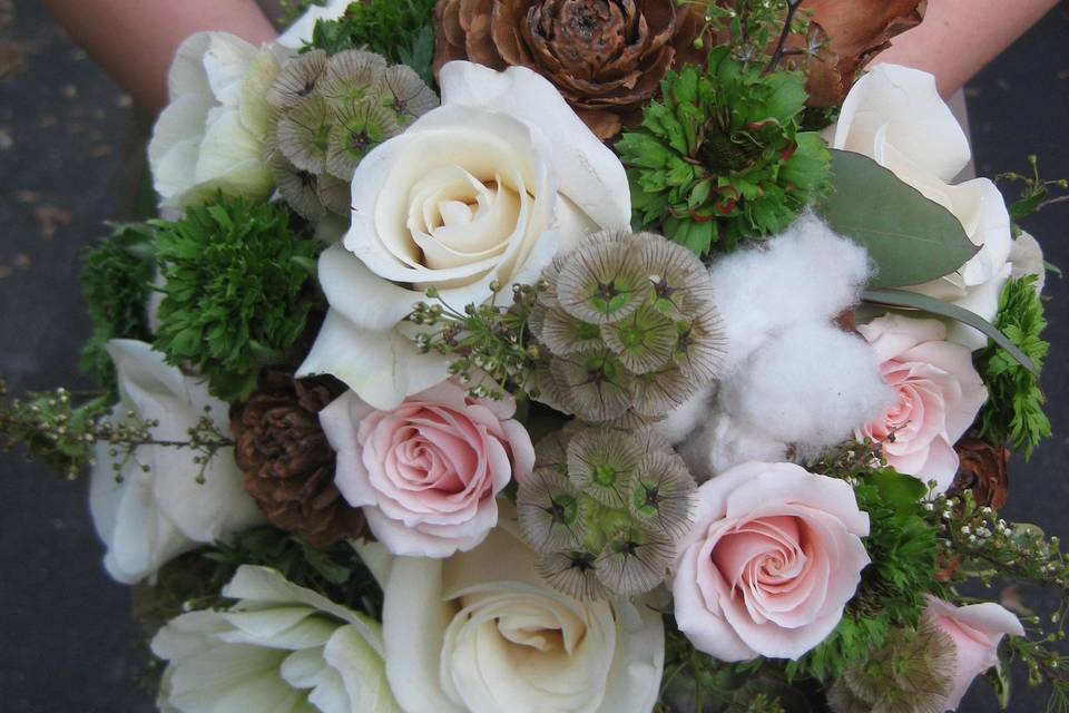 Green, white, and pink bouquet
