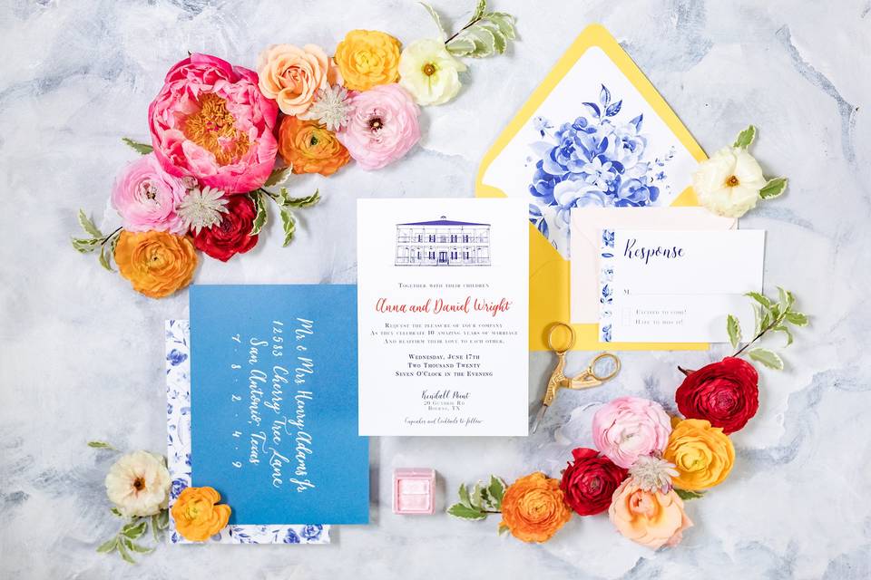 Floral Blue Invitation