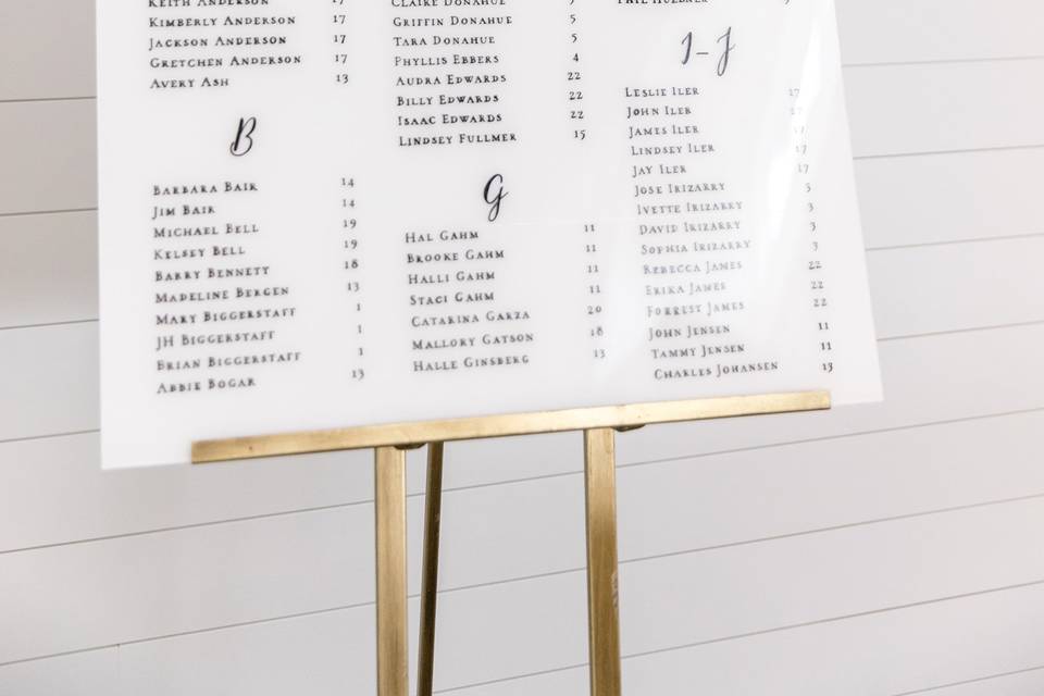 White Acrylic Seating Chart