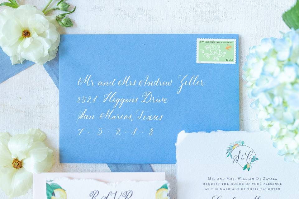 Blue Envelope Calligraphy