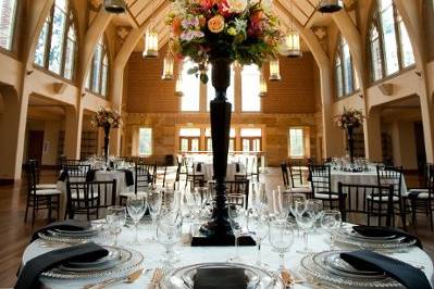 Table setting with floral centerpiece