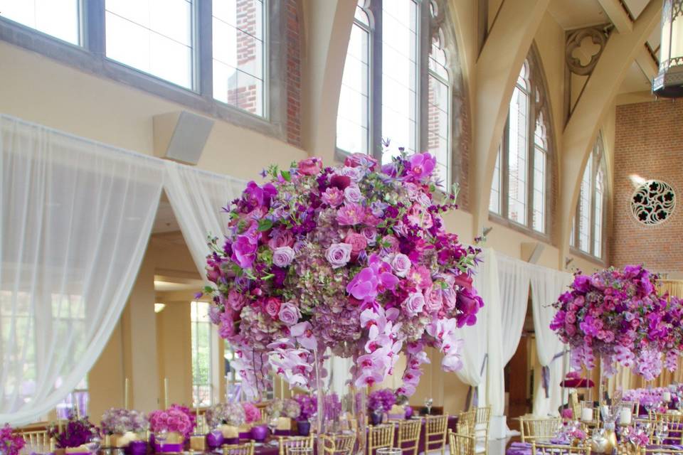 Table setting with floral centerpiece