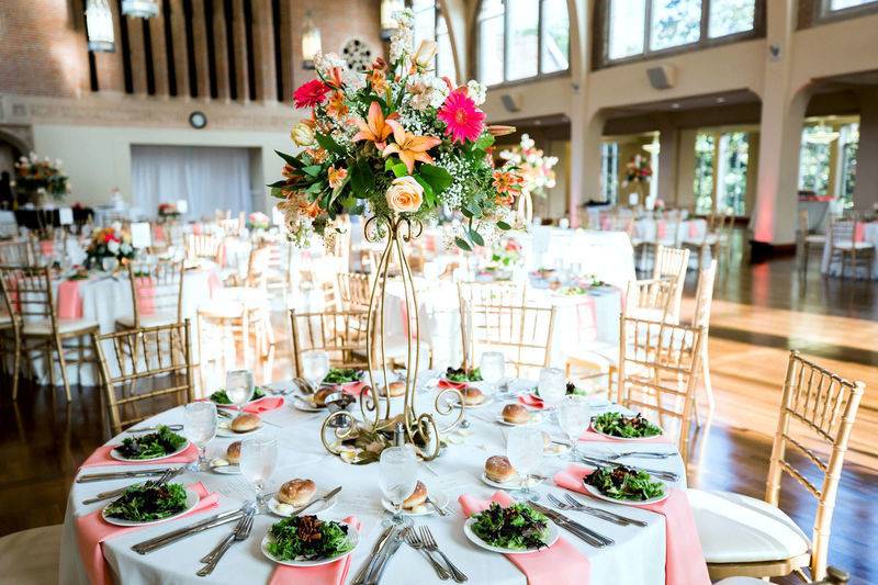 Table set-up with floral centerpiece