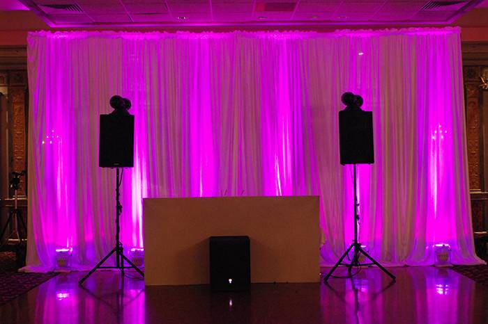 DJ table in violet lights