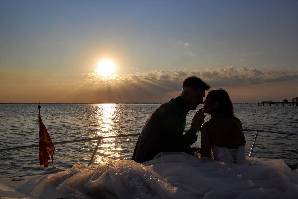 Newlyweds at sunset