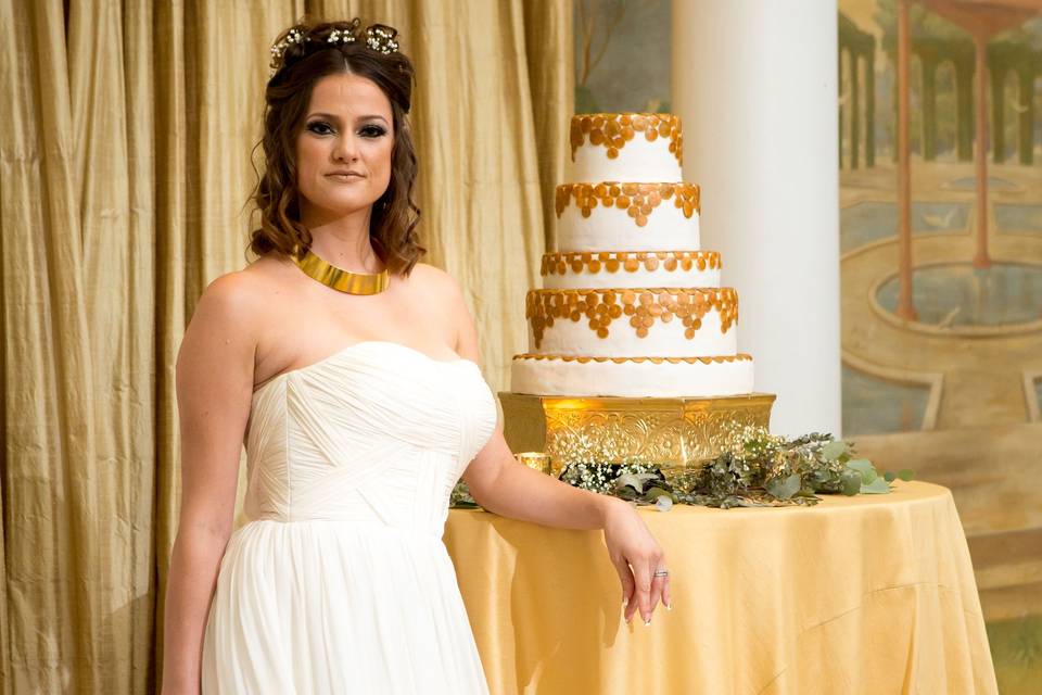 Bride with wedding cake