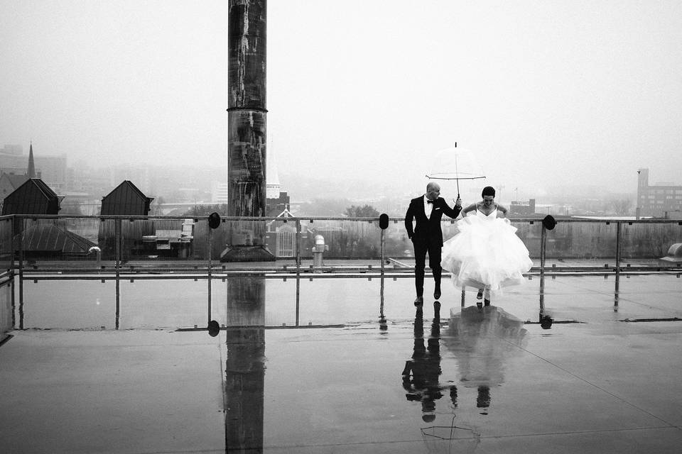 Rooftop reflection on a rainy winter day at A'Bulae in St. Paul, MN