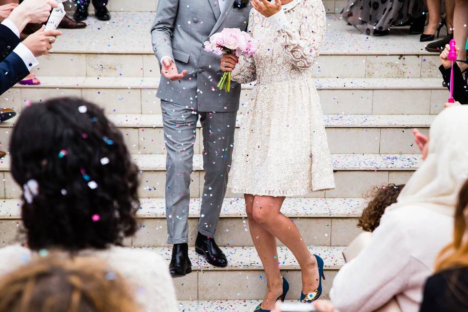 Wedding stairs fun