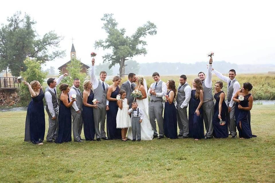 Couple with bridesmaid and groomsmen