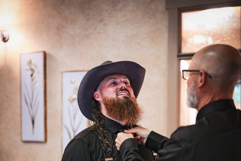 The groom is getting ready
