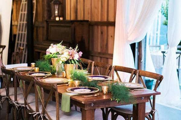 Cross Back Chairs with Farm Table