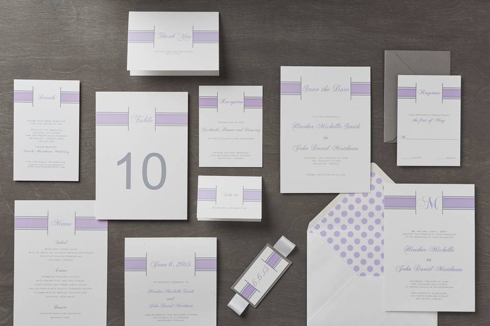 Sophia - Modern, Monogram Wedding Invitation Suite, customizable in your color of choice. Add-ons include: mounting, ribbon tag, and envelope liners. Can be printed in: digital, thermography, foil stamping or letterpress.
