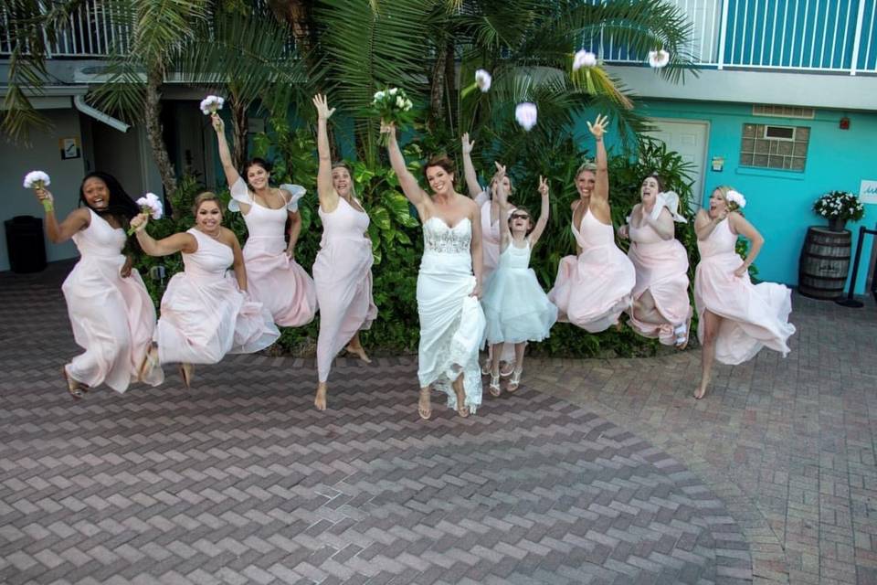 Bridesmaids in Courtyard