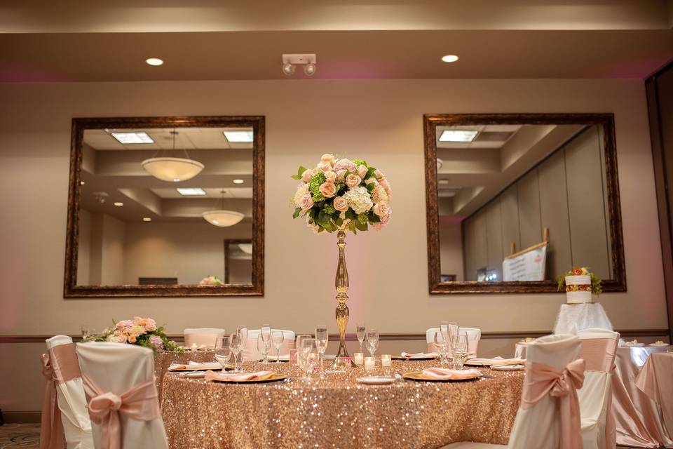 Luxurious Rose Gold and Burgundy Downtown St. Pete Ballroom Wedding