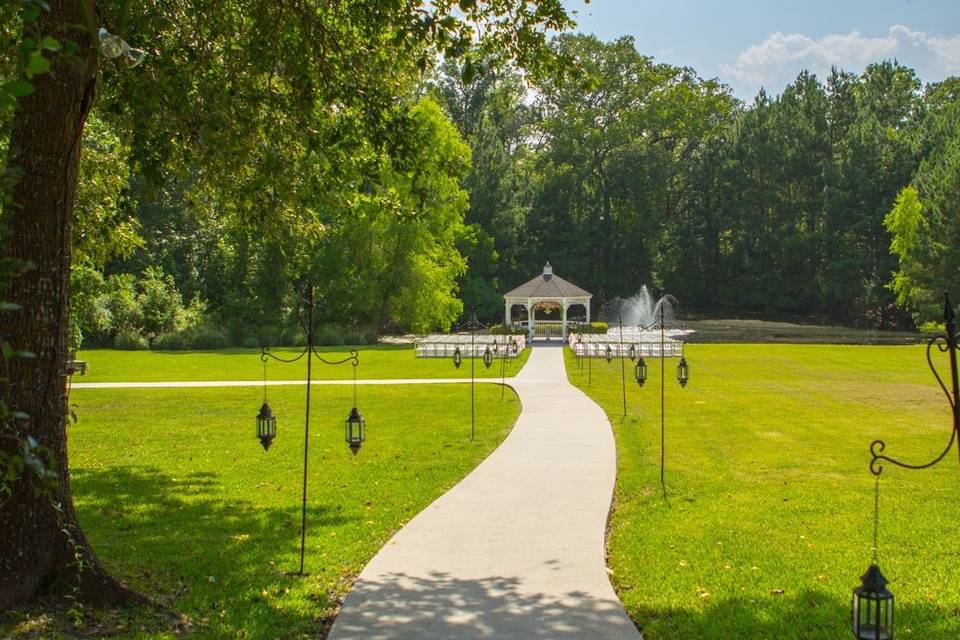 Back view to lake and gazebo