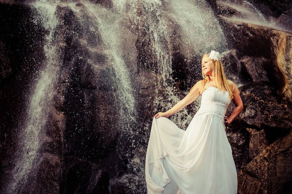Bride, waterfall