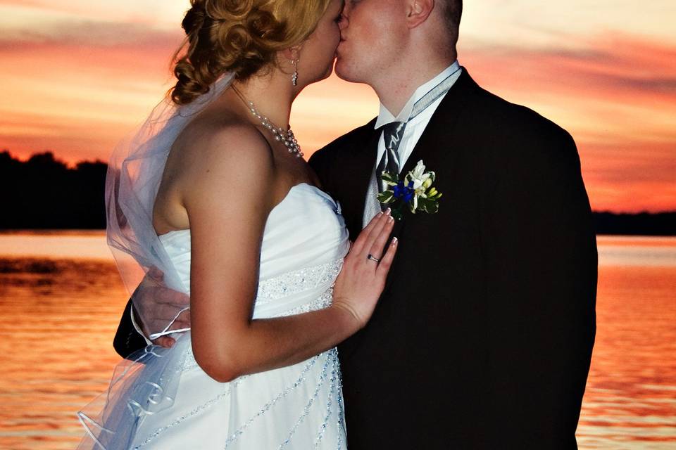 Bride and groom, sunset