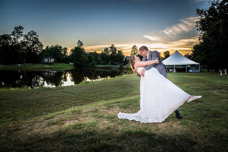 Bride and groom, sunset