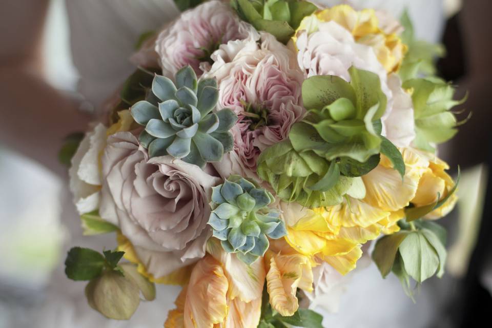 The bride holding her bouquet