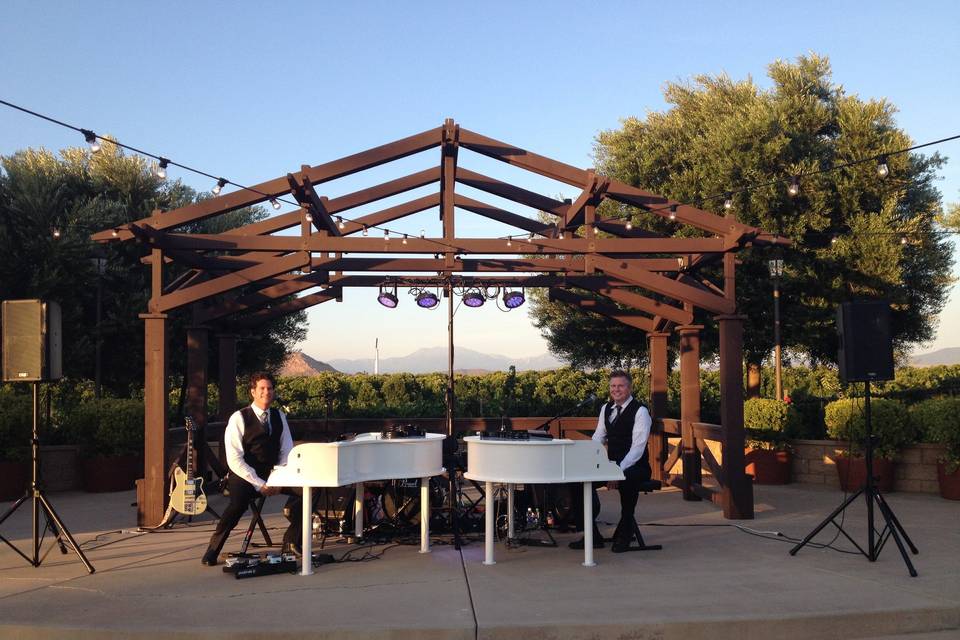 The Killer Dueling Pianos performing at Wiens Family Cellars Winery in Temecula,Ca. for the wedding of Laura and Cody. August 2015.