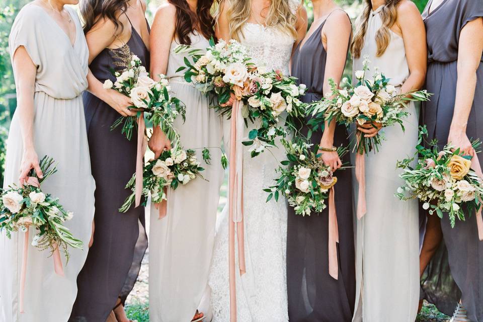 Charcoal and blush bridal party.