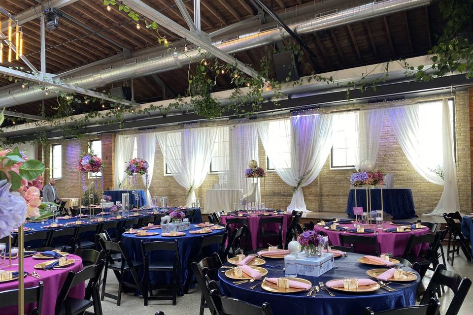 Barn Draping, flower chandelie